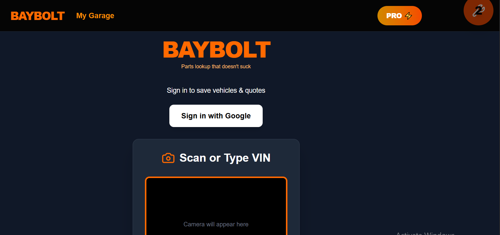 Screenshot of BAYBOLT website