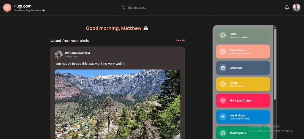 Screenshot of HugLoom website