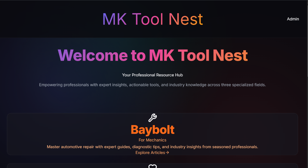 Screenshot of MK Tool Nest website